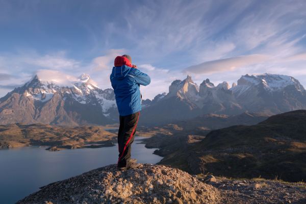 Torres del Paine, Patagonia Torres del Paine landscape with a photographer in the foreground