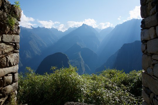 The view through the Sun Gate, Machu Picchu The view through the Sun Gate, Machu Picchu