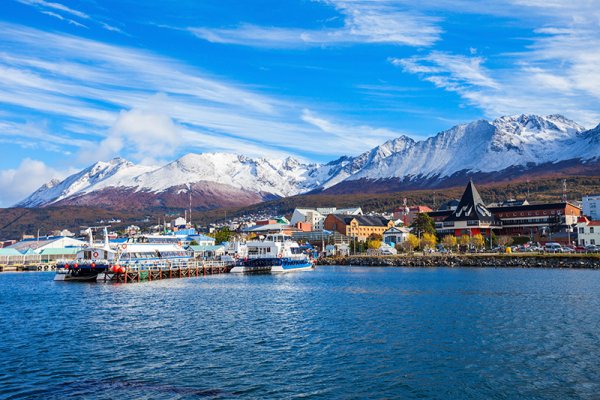 Catamaran boats in the Ushuaia harbor port. Catamaran boats in the Ushuaia harbor port.