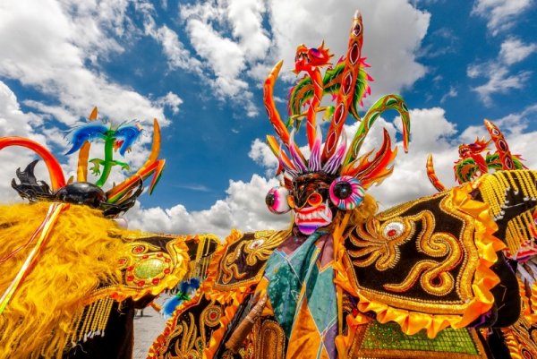 Dancers in costume for the festival of the Virgin of Candelaria in Puno