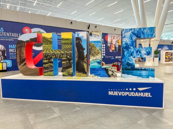 Santiago Airport, Chile Sign saying Chile, inside Santiago Airport