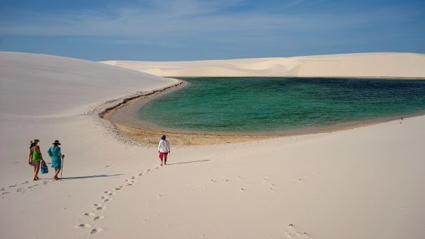 Tourists in desert oasis of Brazil Tourists in desert oasis of Brazil