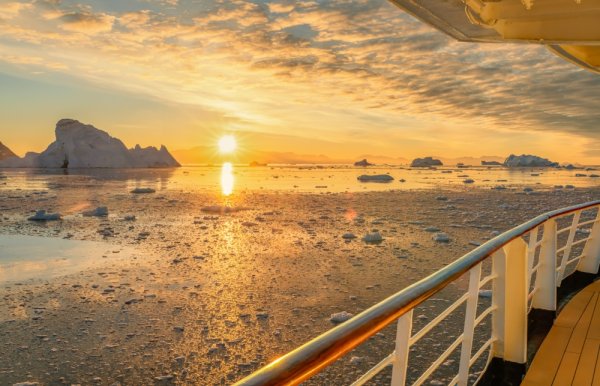 Sunset over icy polar waters