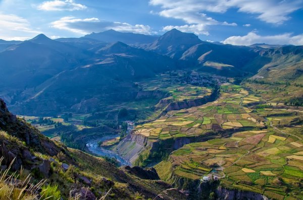 Stunning view from top of the mountain on Colca Canyon Trek in Peru Stunning view from top of the mountain on Colca Canyon Trek in Peru