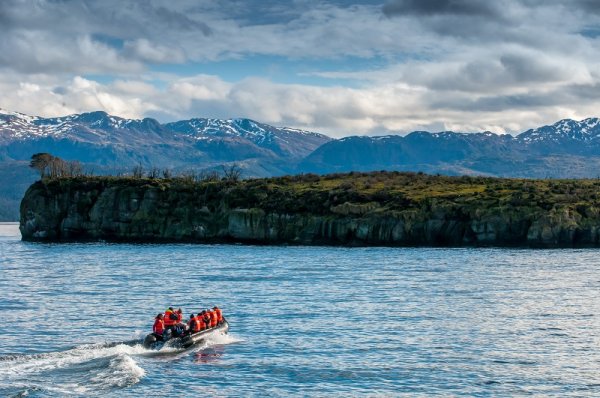 Zodiac in Tierra del Fuego, Patagonia Zodiac in Tierra del Fuego, Patagonia